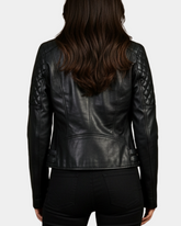 Women Cross Zip Biker Leather Jacket Claudia Nova Black